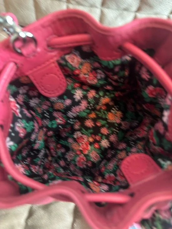 Rare Coach Pink Leather Floral Drawstring Mini Bucket - Picture 4 of 7